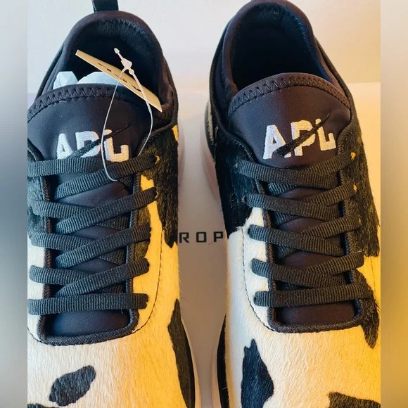 NIB APL WOMENS TECHLOOM PHANTOM BLACK/WHITE ICONIC CALF HAIR SNEAKER SZ 7.5 - Picture 10 of 14